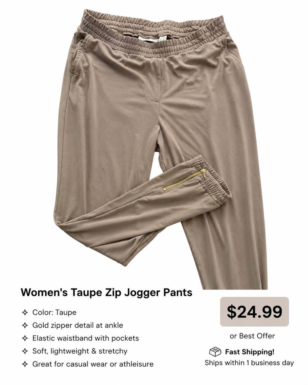 Susan Graver Liquid Knit Jogger Pants with Gold Zipper Ankle Detail
